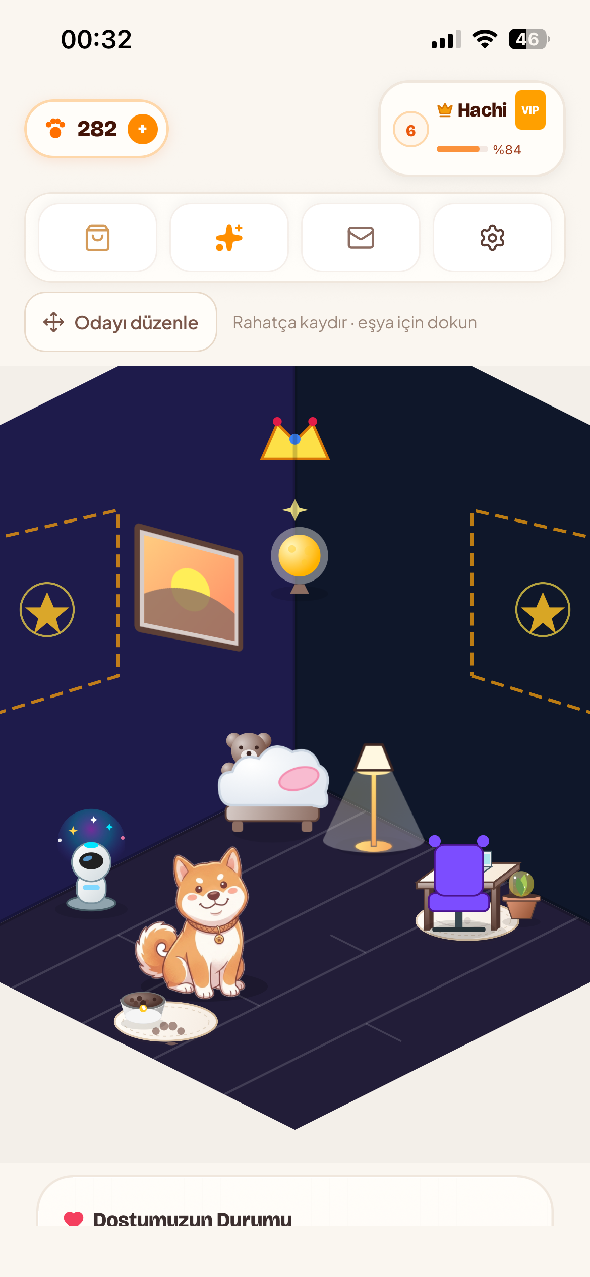 Godigo app: decorated shared room and virtual companion